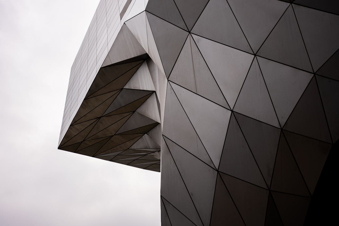 Modern geometric facade showcasing unique architectural details.